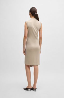 Wrap-front dress with gathered details, Light Beige