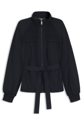 Water-repellent jacket with belt and gathered details, Dark Blue