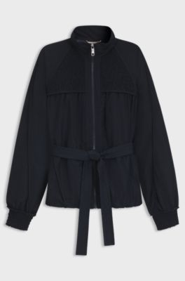 Water-repellent jacket with belt and gathered details, Dark Blue