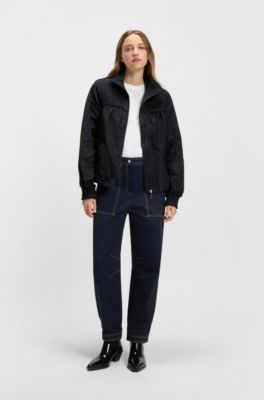 Water-repellent jacket with belt and gathered details, Dark Blue