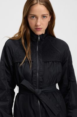 Water-repellent jacket with belt and gathered details, Dark Blue