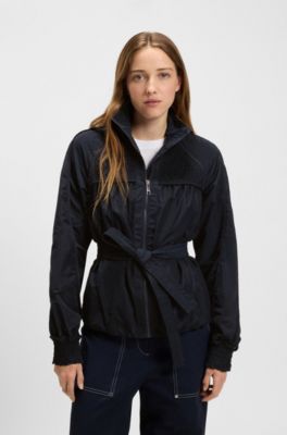Water-repellent jacket with belt and gathered details, Dark Blue