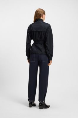 Water-repellent jacket with belt and gathered details, Dark Blue