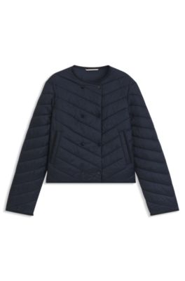 Wasserabweisende Jacke mit zweireihiger Knopfleiste, Dunkelblau