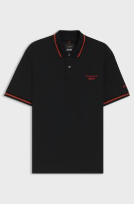 Porsche x BOSS polo shirt in cotton with moisture control, Black