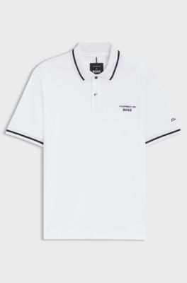 Porsche x BOSS polo shirt in cotton with moisture control, White