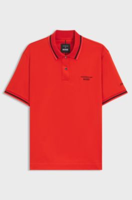 Porsche x BOSS polo shirt in cotton with moisture control, Dark Orange