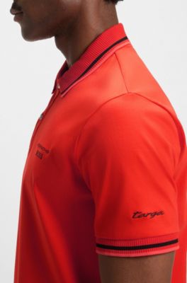 Porsche x BOSS polo shirt in cotton with moisture control, Dark Orange
