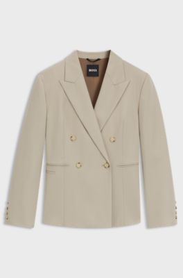 Slim fit-kavaj i twill av jungfruull, Ljusbeige