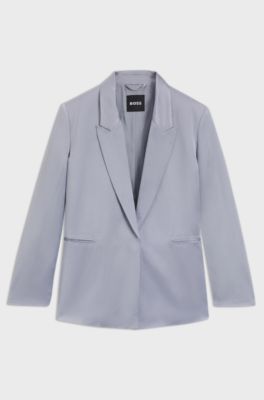 Relaxed-fit blazer van satijn, Lichtgrijs