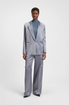 Blazer relaxed fit in satin, Grigio chiaro