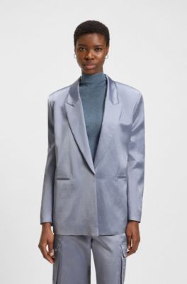 Relaxed-fit blazer van satijn, Lichtgrijs