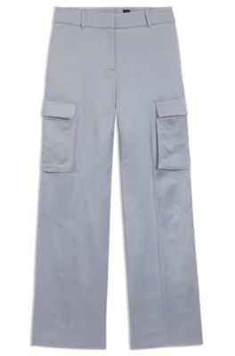Regular-fit trousers in sateen, Light Grey