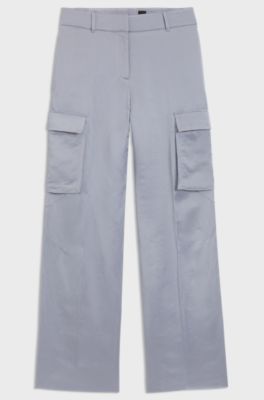 Pantalon Regular en satin, Gris chin&eacute;