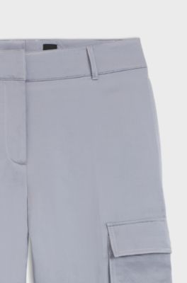 Pantalon Regular en satin, Gris chin&eacute;