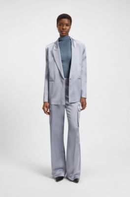 Regular-fit trousers in sateen, Light Grey