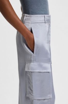 Regular-Fit Hose aus Satin, Hellgrau