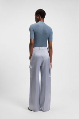 Pantalon Regular en satin, Gris chin&eacute;
