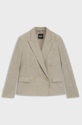 Regular-fit blazer in melange virgin wool, Light Beige