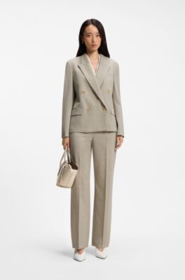 Regular-fit blazer in melange virgin wool, Light Beige