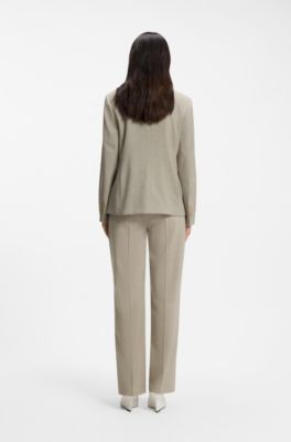 Regular-fit blazer in melange virgin wool, Light Beige