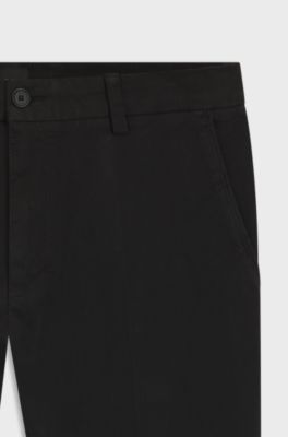 Pantaloni modern fit in gabardine di cotone elasticizzato, Nero