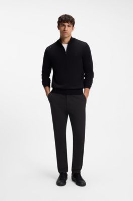 Tapered modern-fit trousers in stretch cotton, Black