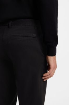 Tapered modern-fit trousers in stretch cotton, Black