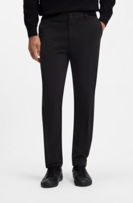 Tapered modern-fit trousers in stretch cotton, Black