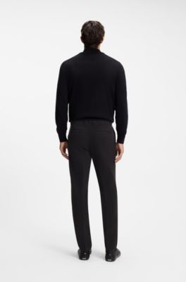 Pantaloni modern fit in gabardine di cotone elasticizzato, Nero