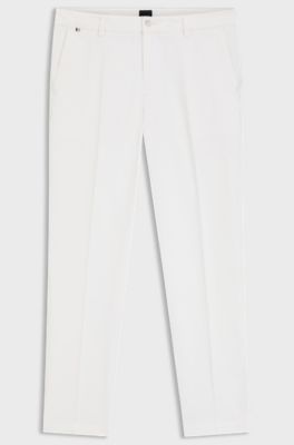 Pantaloni modern fit in gabardine di cotone elasticizzato, Bianco