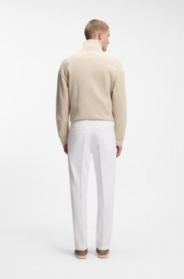 Pantaloni modern fit in gabardine di cotone elasticizzato, Bianco