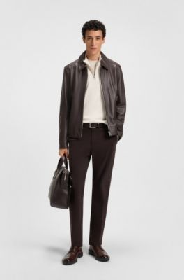 Modern-fit trousers in stretch-cotton gabardine, Dark Brown