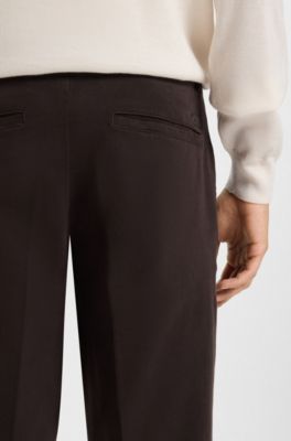 Modern-fit broek van katoenen gabardine met stretch, Donkerbruin