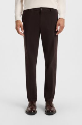 Pantalon coupe moderne en gabardine de coton stretch, Marron fonc&eacute;