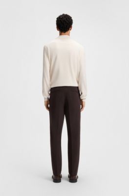 Modern-fit trousers in stretch-cotton gabardine, Dark Brown