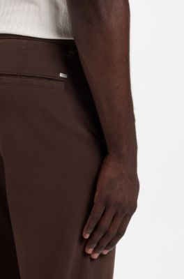 Tapered modern-fit trousers in stretch cotton, Dark Brown
