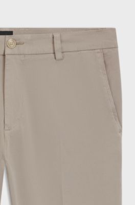 Pantaloni modern fit in gabardine di cotone elasticizzato, Beige