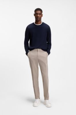 Pantaloni modern fit in gabardine di cotone elasticizzato, Beige