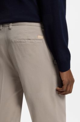 Pantaloni modern fit in gabardine di cotone elasticizzato, Beige