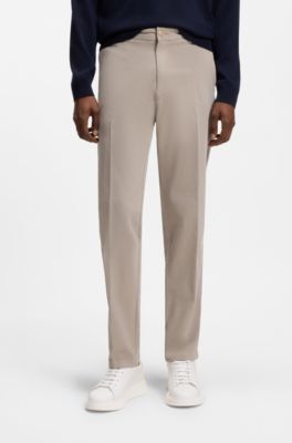 Modern-fit trousers in stretch-cotton gabardine, Beige