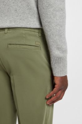 Modern-fit trousers in stretch-cotton gabardine, Green