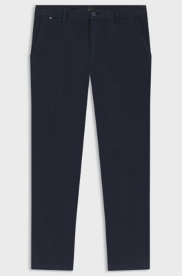Pantaloni modern fit in gabardine di cotone elasticizzato, Blu scuro