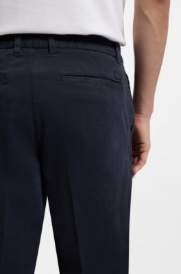 Pantaloni modern fit in gabardine di cotone elasticizzato, Blu scuro