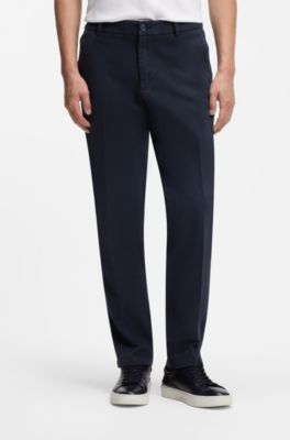 Tapered modern-fit trousers in stretch cotton, Dark Blue