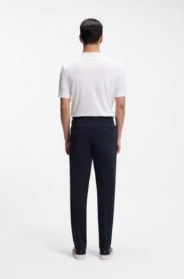 Modern fit-byxor i stretchig bomullsgabardin, M&ouml;rkbl&aring;