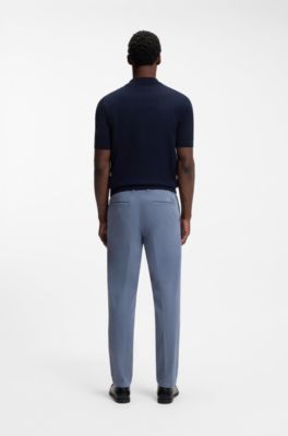 Pantaloni modern fit in gabardine di cotone elasticizzato, Blu