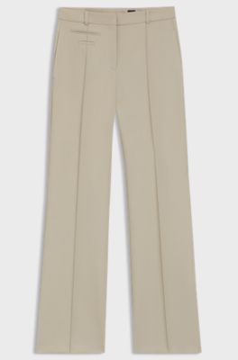 Regular fit bukser i twill af ny uld, Lys beige