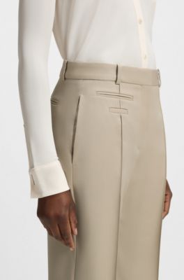 Pantaloni regular fit in twill di lana vergine, Beige chiaro