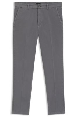 Slim-fit trousers in stretch-cotton gabardine, Dark Grey